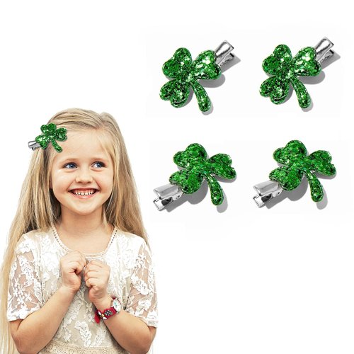St. Patrick's Day Hair Accessories for Girls Shamrock Hair Clips Hair Barrattes for Hair Styling Green Sequins Clover Hairpins St Patty's Day Accessories Hair Decorations 4Pcs