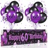 60th Birthday Party Decorations Purple Black Happy 60th Birthday Banner and 18PCS 60th Birthday Balloons for Women Men Purple Black 60th Birthday Yard Sign for 60th Anniversary Birthday Party Supplies