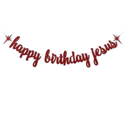 Happy Birthday Jesus Banner, Red Glitter Jesus Birthday, Christmas Birthday Decorations, Happy Birthday Jesus Party Decorations