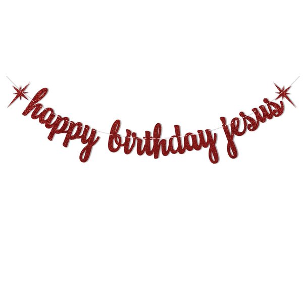 Happy Birthday Jesus Banner, Red Glitter Jesus Birthday, Christmas Birthday Decorations, Happy Birthday Jesus Party Decorations