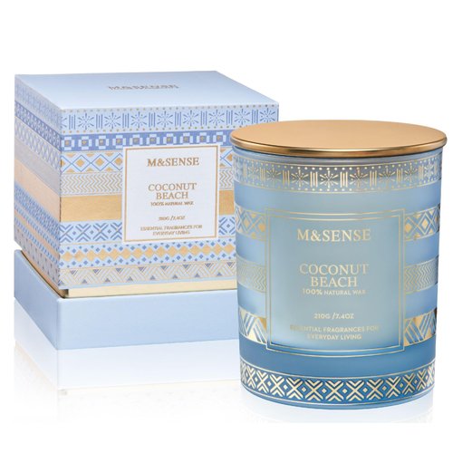 M&SENSE Coconut Beach Scented Candle 7.4oz 45 Hour Slow Burning, Natural Soy Candles for Home Scented, Stress Relief Luxury Candle Gifts for Women/Men, Summer Candles Cozy Room Decor