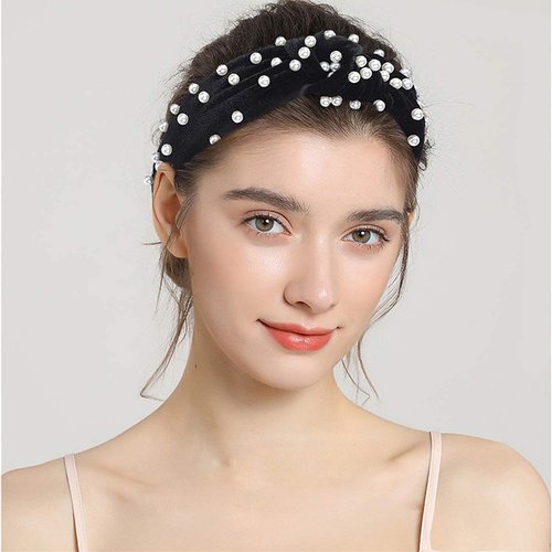E EMZHOLE 2 Pcs Womens Headbands Knotted Headbands for Women Wide Headbands Boho Bandeau Knot Turban Headband Pearl Hair Band Vintage Velvet Leopard Print Elastic Hair Accessories for Women (02)
