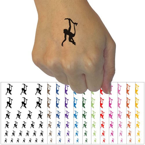 Monkey Hanging from Tree Solid Temporary Tattoo Water Resistant Fake Body Art Set Collection - Dark Blue (One Sheet)