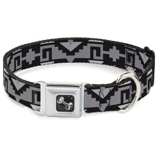 Dog Collar Seatbelt Buckle Navajo2 Black Gray 16 to 23 Inches 1.5 Inch Wide