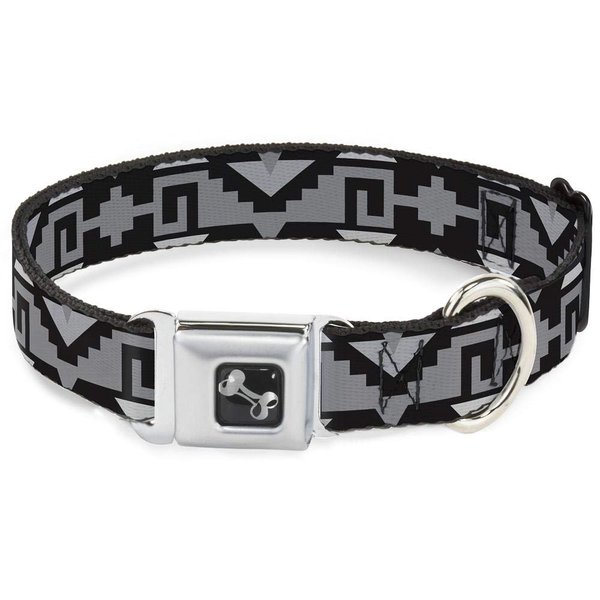 Dog Collar Seatbelt Buckle Navajo2 Black Gray 16 to 23 Inches 1.5 Inch Wide