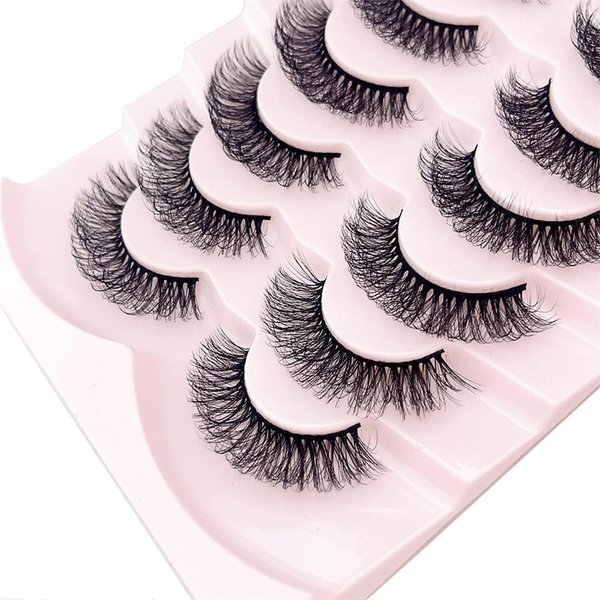 Eyelashes Russian Strip Lashes Natural Look Eye Lashes False Lashes Wispy D Curly Fluffy 3D Effect Cat Eye Soft Fake Eye Lashes Pack 7 Pairs (B3)
