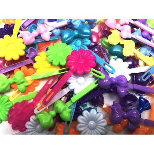 Tara Girls Super Cute Self Hinge Plastic Mulit Design Hair Barrettes Selection. 20pc yellowmix bow shape.