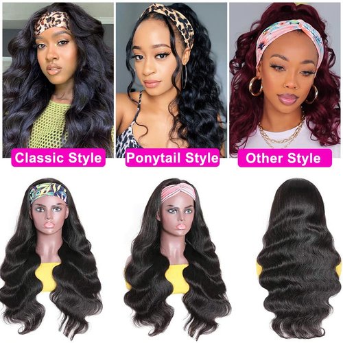 Hedy 180% Headband Wigs for Black Women Body Wave Headband Wig Human Hair Wigs Glueless 10A Brazilian Virgin Hair Machine Made Wigs Headband Wig Natural Color 22 Inch