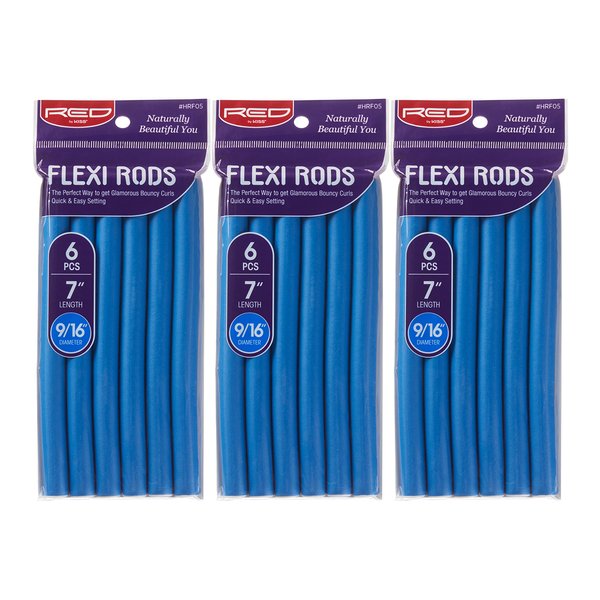 Red by Kiss Flexi Rods 7", 9/16" Diameter - Heatless Hair Curler for 90S Glamorous Bouncy Curls Beach Waves, No Slips, Sleep Styler (6 PCS x 3 PACKS)