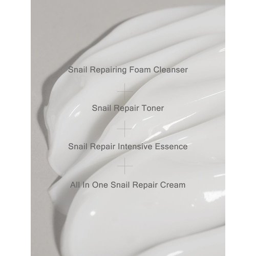 MIZON Snail Line Set, Korean Snail Skincare Essentials Set, Mini Sized Snail Foam Cleanser, Toner, Essence, and All in One Facial Cream to Improve Skin Tone, Fine Wrinkles, Smooth, Moisturize.