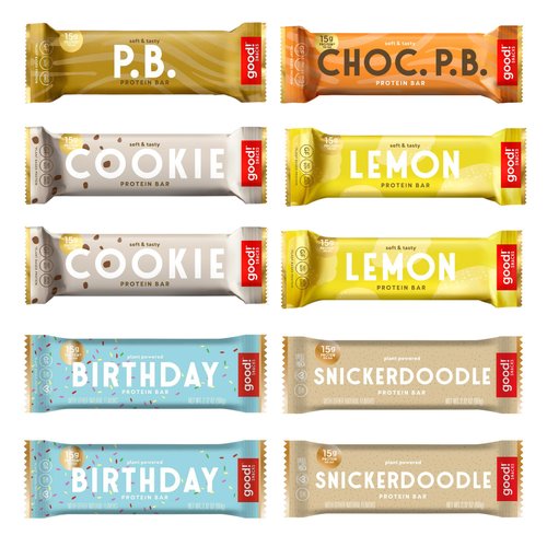 good! Snacks Vegan 6 Flavor Pack Protein Bars | Gluten-Free, Plant Based, Low Sugar, Kosher, Soy Free, Non GMO | 15g Protein (12 Bars)