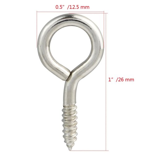 Wobe 100pcs Small Screw Eye, Eye Shape Screw Hooks 1" Lag Thread Self-Tapping Hanging Hooks Eyebolt Ring Zinc Plated