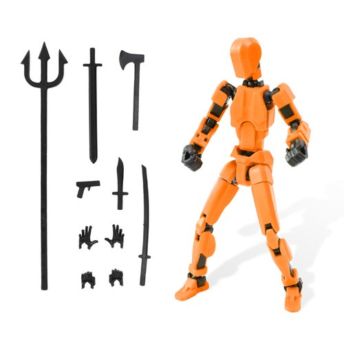 Fugacus Titan 13 Action Figure, Dummy 13 Action Figure Lucky 13 Action Figure T13 Action Figure 3D Multi-Jointed Movable, T13 Action Figure Toy (Orange Color)