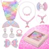 7pcs Mermaid Dress Up Purse Jewelry Set,Mermaid Necklace Bracelet Earring Set, Pretend Play Mermaid Party Decorations
