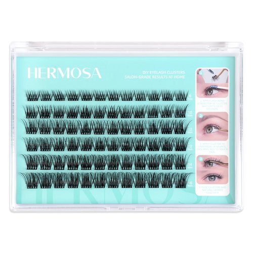 Hermosa Sierra Serenity Fluffy Lash Clusters, Thick Eyelash Clusters D Curl Wispy Individual Lashes 8-16mm Cluster Eyelash Extensions 72pcs False Eyelashes DIY Flat Lash Extension HM3DN95