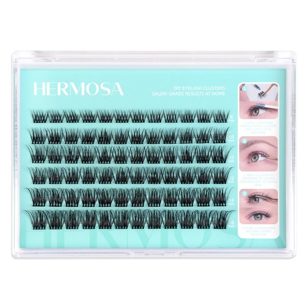 Hermosa Sierra Serenity Fluffy Lash Clusters, Thick Eyelash Clusters D Curl Wispy Individual Lashes 8-16mm Cluster Eyelash Extensions 72pcs False Eyelashes DIY Flat Lash Extension HM3DN95
