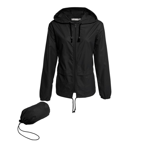 Avoogue Lightweight Raincoat Climbing Jackets Women's Waterproof Windbreaker Packable Outdoor Hooded Fall Rain Jacket Black XL