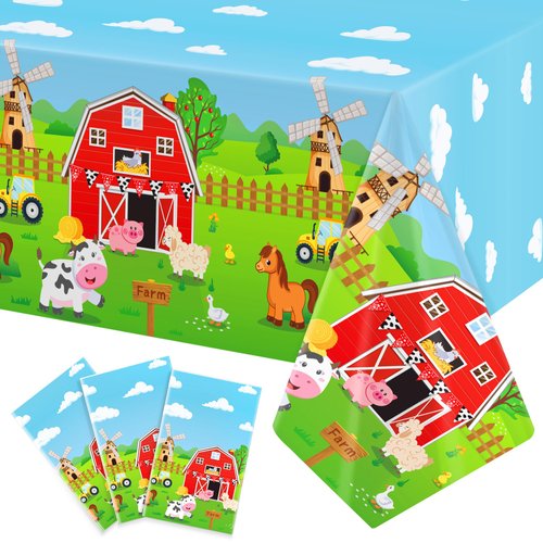 Syxdwz 3Pack Farm Tablecloth Farm Animal Birthday Party Supplies Barnyard Themed Party Decorations Farm Birthday Decorations Rectangular Disposable Plastic Table Cover 108 X 54 Inch
