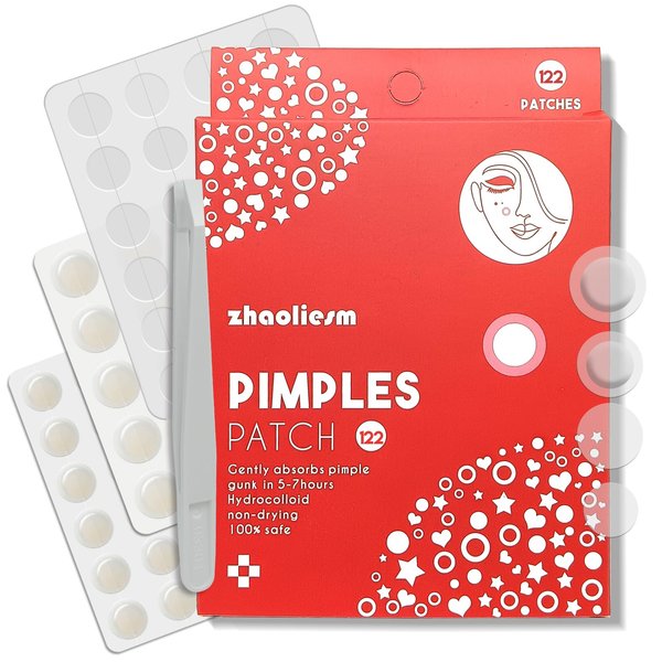 Pimple Patches for Face, Hydrocolloid Acne Patch - Clear Invisible Spot Cover , Blemishes, Zits Oil Absorbing Patch, Breakouts Spot Treatment for Skin Care, Facial Sticker, 2 styles (122 Count)