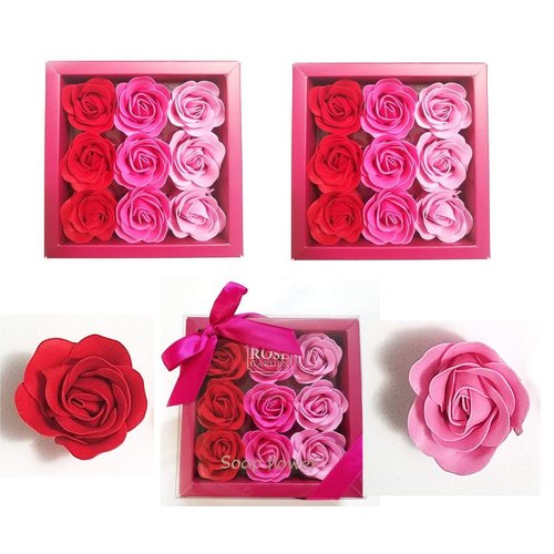 3 Boxes (27 Pcs Total) of Red Flora Scented Rose Flower Bath Soap, Plant Essential Oil Rose Soap in Gift Box, Gift for Anniversary/Birthday/Wedding/Valentine Day/Mothers Day