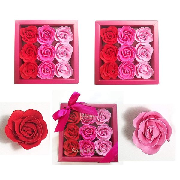 3 Boxes (27 Pcs Total) of Red Flora Scented Rose Flower Bath Soap, Plant Essential Oil Rose Soap in Gift Box, Gift for Anniversary/Birthday/Wedding/Valentine Day/Mothers Day