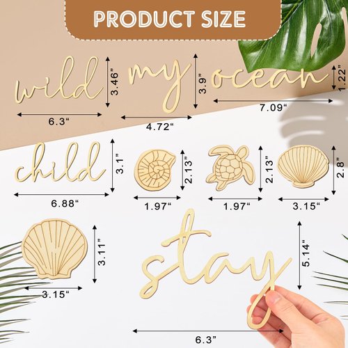Vercraft 9 Pieces Stay Wild My Ocean Child Wall Decor Boho Nursery Wall Art Neutral Wooden Ocean Wall Decor Baby Sea Turtle Wall Art for Playroom Nursery Children Baby Boys and Girls Bedroom
