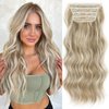 ALXNAN Hair Extensions, 4PCS Clip in Hair Extensions,20 Inches Beach Blond Long Wavy Natural Soft Synthetic Hairpieces for Women