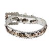3/4" (20 mm) W Faux Zebra/Leopard Fur Rhinestone Dog Collar Size: M: 11"-13" Neck Color: White Leopard