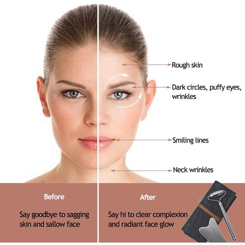 H-Brotaco Face Roller and Gua Sha Set - Stainless Steel Mini Eye Roller Set, Face Massager for Wrinkles, Anti Aging Facial Roller - Authentic, Durable, Noiseless Design