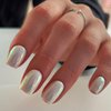 SXVME Aurora White Chrome Press on Nails Short Square,Mirror Effect Chrome Nails Press ons,Cute Gel Glue on Nails Short Coffin,Flashy Stick on Nails for Women,Petite False Nails for Home DIY in 24 PCS