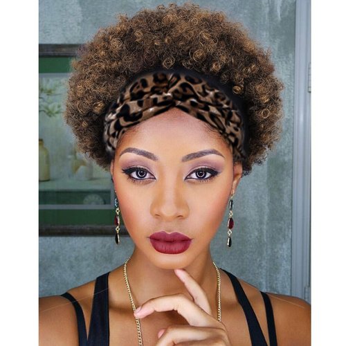 Quantum Love Short Human Hair Wigs Afro Curly Human Hair Headband Wig for Black Women Afro Puff O...