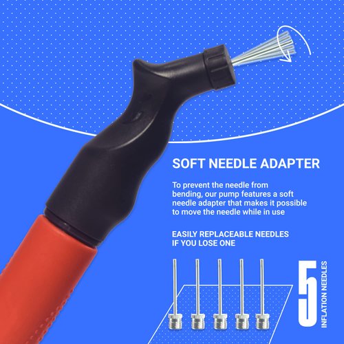 SPORTBIT Ball Pump with 5 Needles - Push & Pull Inflating System - Great for All Exercise Balls - Volleyball Pump, Basketball Inflator, Football & Soccer Ball Air Pump - Goes with Needles Set