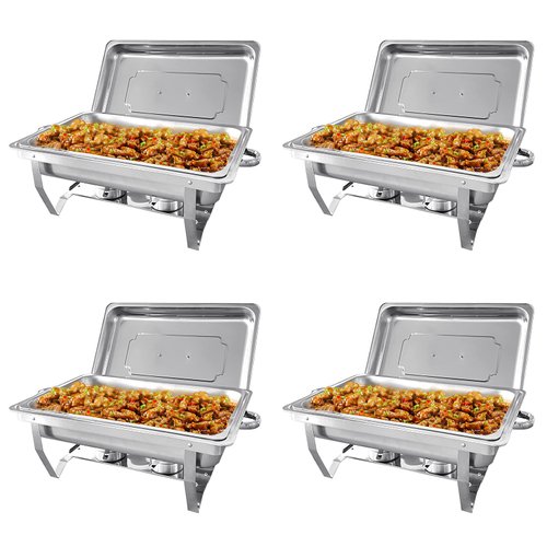 PRIJESSE 4 Pack 8QT Chafing Dish Buffet Set Stainless Steel Food Warmer Chafer Complete Set with Water Pan, Chafing Fuel Holder for Party Catering