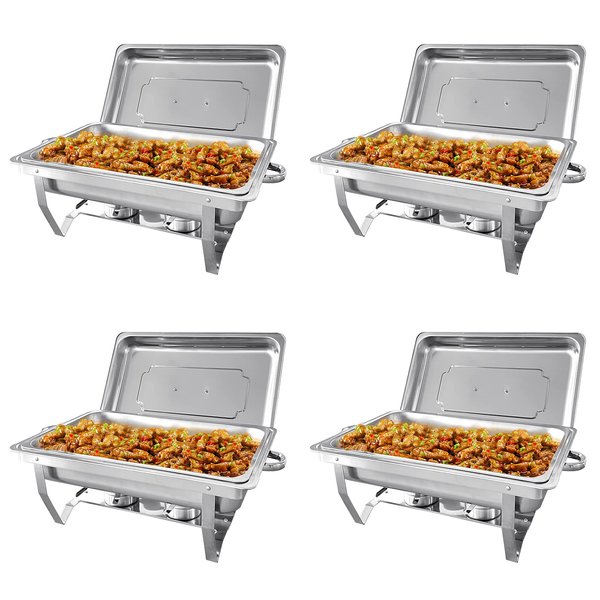 PRIJESSE 4 Pack 8QT Chafing Dish Buffet Set Stainless Steel Food Warmer Chafer Complete Set with Water Pan, Chafing Fuel Holder for Party Catering