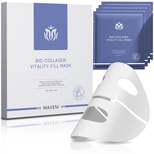 MAVENI BIO-COLLAGEN VITALITY-FILL MASK Face Masks Skincare, Bio-Collagen Real Deep Mask, Deep Hydrates Face Masks, Facial Hydrogel Masks, Pore Tightening Firming (4 Count (Pack of 1), Collagen Mask)