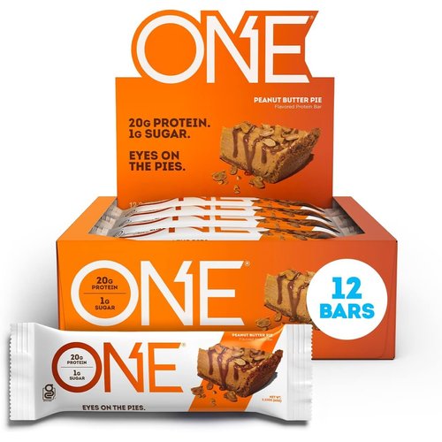 ONE Peanut Butter Pie, New and Improved Recipe, Gluten Free Protein Bars with 20g Protein and only 1g Sugar, Guilt-Free Snacking for High Protein Diets, 2.12 oz (12 Count)