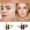FV 2PCS Cool Toned Contour & Liquid Highlighter Stick, Blendable & Natural Finish Cream Contour Makeup Set, Long Lasting Face Illuminator & Shaping Stick, Cruelty-free & Vegan, 02&04
