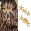 CAKURE Starfish Hair Clips Gold Metal Sea Star Hairpins Seashell Spring Automatic Hair Barrettes Beach Hair Accessories for Women and Girls (Pack of 2)