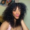 YOUNG BEAUTY Curly Human Hair Wig With Bangs 100% Brazilian Human Hair Curly Wigs O Scalp Top Full Machine Made Wig for Black Women Loose Curly Wigs 180Density 14inch Natural Color