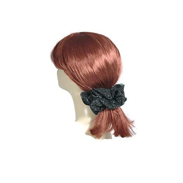 Messy Bun Scrunchie Black and Metallic Silver Hair Scrunchie Retro Scrunchie Hair Tie