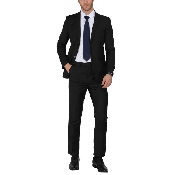 WEEN CHARM Men's Suits Slim Fit 2 Piece Black Tuxedo Two Button Wedding Groom Prom Party Blazer Pants Set