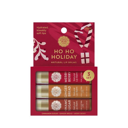 Holiday Lip Balm Set: All-Natural Shea Butter, Beeswax, Coconut Oil, & Vitamin E Infused Lip Care (3 Pack, Ho Ho Holiday)