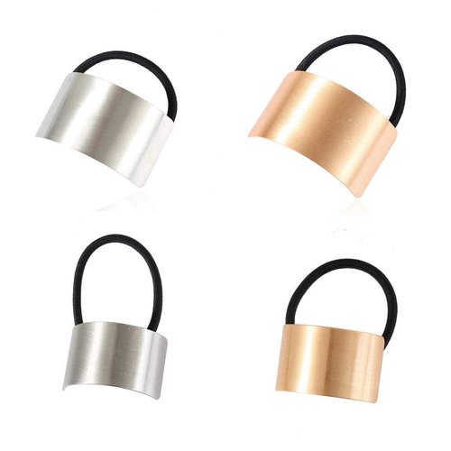 LOVEF 4 Pieces Alloy Metal Punk Circle Hair Cuff Ponytail Holder Elastic Hair Ties