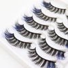 DAODER False Eyelashes Colored Lashes Fluffy Wispy with Blue Color 14mm~16mm Medium C Curl Full Volume 3D Natural Fake Lashes Soft Reusable 5 Pairs (Blue on End)