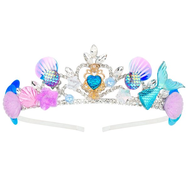 Araluky Mermaid Crown for Girls Mermaid Headband for Little Mermaid Party Decorations Ariel Birthday Party Supplies - Blue