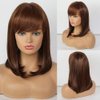 HAIRCUBE Long Brown Bob Wigs Auburn Highlight Wigs Medium Length Wigs for Women Human Hair Wigs Blend Healthy Synthetic 16 Inch Wigs with Bangs
