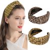 QIANXUAN Knotted Turban Headbands For Women Knit Hair Bands For Women's Hair Top Knot Headband Plaid Elegant Twill Hair Accessories Fashion Brown Hairband For Girls