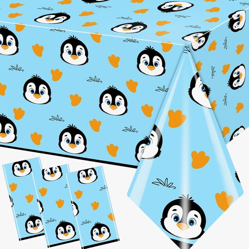 OGMOGKW Penguin Birthday Decorations Tablecloth,3pcs Penguin Party Supplies Plastic Penguin Party...