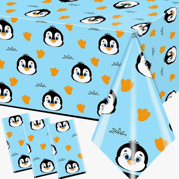 OGMOGKW Penguin Birthday Decorations Tablecloth,3pcs Penguin Party Supplies Plastic Penguin Party Table Cover for Winter Theme Penguin Party Decorations