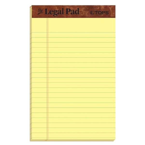 TOPS The Legal Pad Writing Pads, 5" x 8", Jr. Legal Rule, Canary Paper, 50 Sheets, 3 Pack (75013)